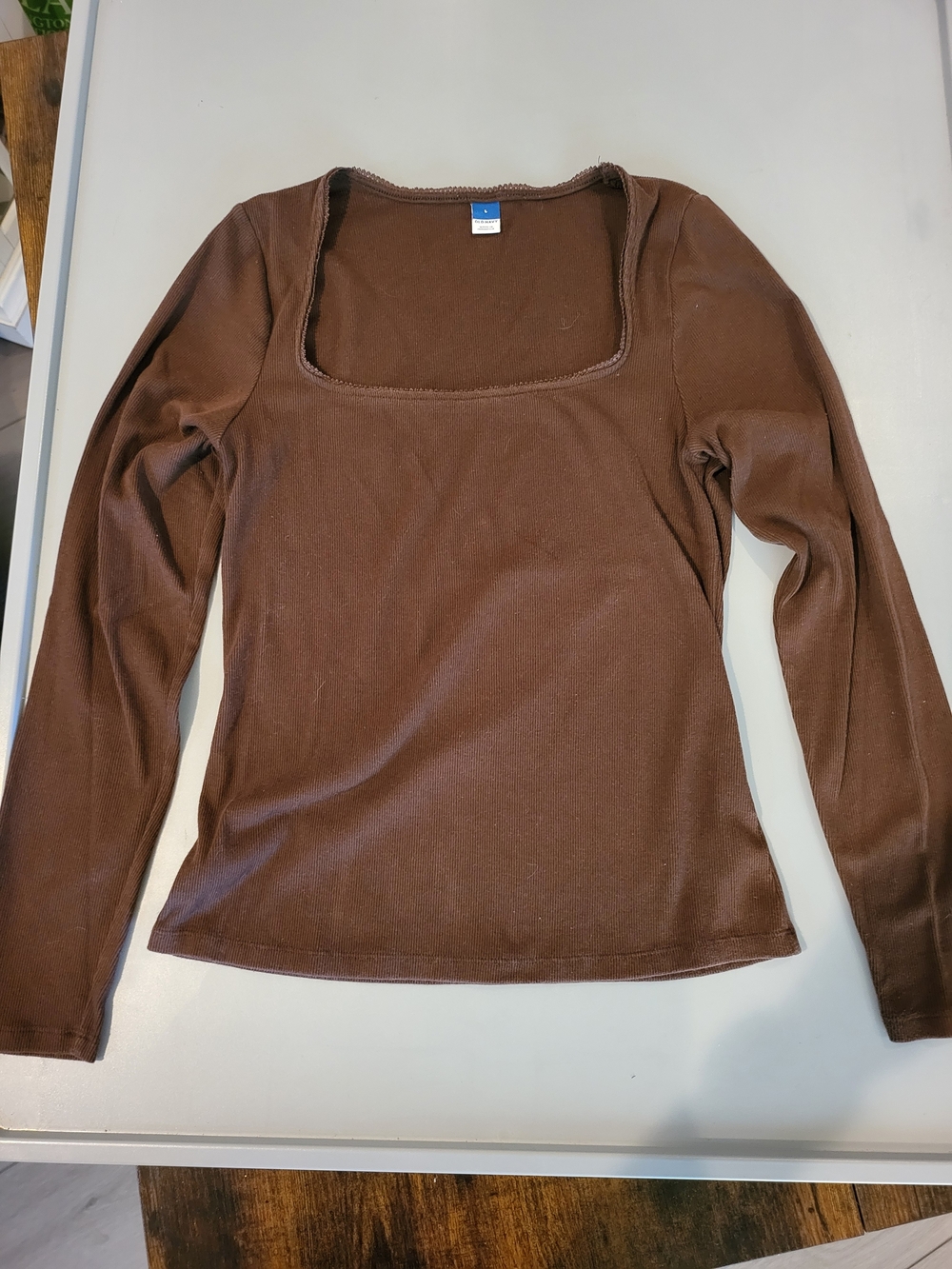 Old Navy Brown Ribbed Square Neck Long Sleeve Top L